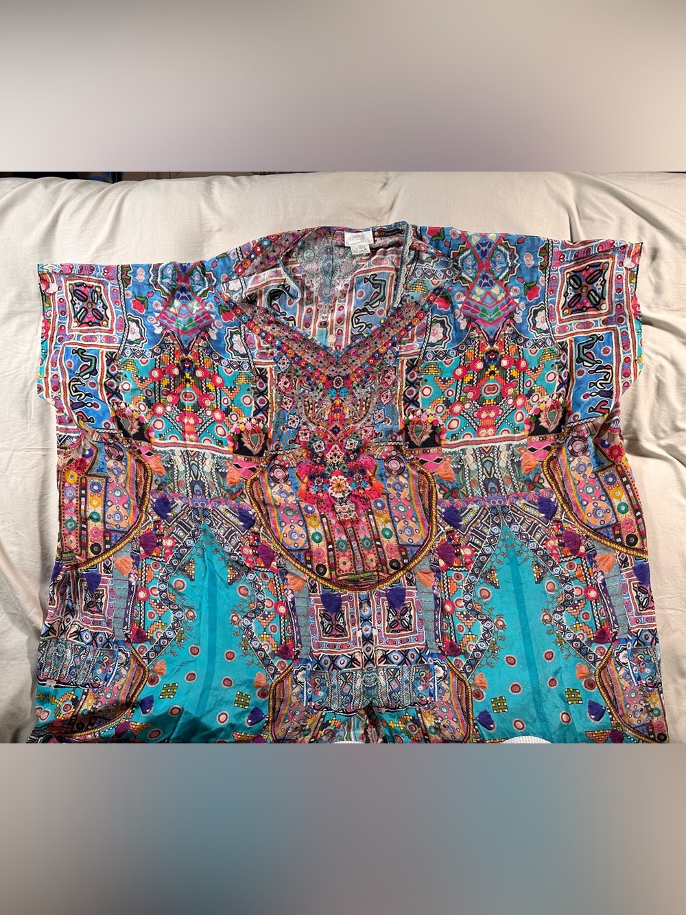 Camilla Franks Canvas Color Kaftan One Size Bohemian Rhinestone Hippie Lagenlook